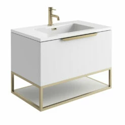Harbour Virtue 800mm Wall Hung Vanity Unit With LED Illumination, Brushed Brass Frame Shelf & White Basin - Matt Grey & Brushed Brass Handle 20 Harbour Virtue 800mm Wall Hung Vanity Unit With LED Illumination, Brushed Brass Frame Shelf & White Basin - Matt Grey & Brushed Brass Handle -TAP WAREHOUSE Shop harbour virtue 800 matt white unit white basin brushed brass frame cutout