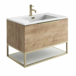 Harbour Virtue 800mm Wall Hung Vanity Unit With LED Illumination, Brushed Brass Frame Shelf & White Basin - Matt Grey & Brushed Brass Handle 15 Harbour Virtue 800mm Wall Hung Vanity Unit With LED Illumination, Brushed Brass Frame Shelf & White Basin - Matt Grey & Brushed Brass Handle -TAP WAREHOUSE Shop harbour virtue 800 rustic oak unit white basin brushed brass frame cutout