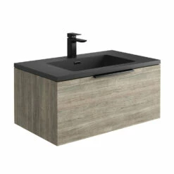 Harbour Virtue 800mm Wall Hung Vanity Unit With LED Illumination & Grey Basin - Rustic Oak & Matt Black Handle 17 Harbour Virtue 800mm Wall Hung Vanity Unit With LED Illumination & Grey Basin - Rustic Oak & Matt Black Handle -TAP WAREHOUSE Shop harbour virtue 800mm wall hung grey oak vanity unit cutout