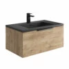 Harbour Virtue 800mm Wall Hung Vanity Unit With LED Illumination & Grey Basin - Rustic Oak & Matt Black Handle -TAP WAREHOUSE Shop harbour virtue 800mm wall hung rustic oak vanity unit grey basin cutout
