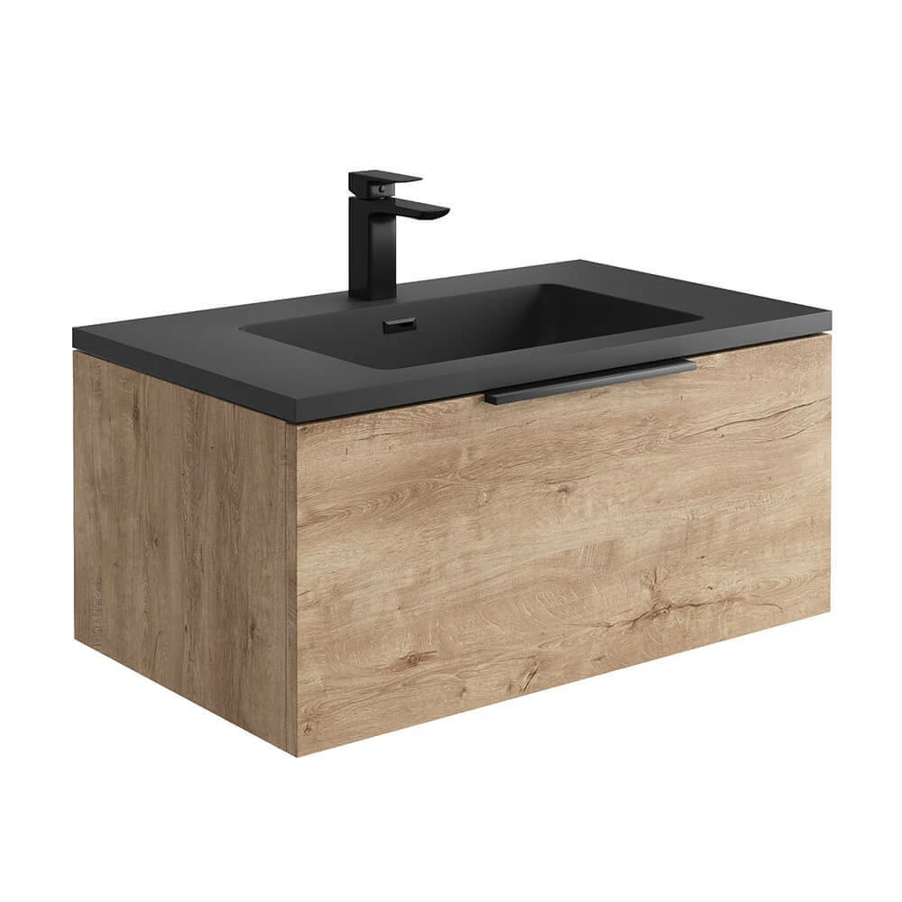 Harbour Virtue 800mm Wall Hung Vanity Unit With LED Illumination & Grey Basin - Rustic Oak & Matt Black Handle 3 Harbour Virtue 800mm Wall Hung Vanity Unit With LED Illumination & Grey Basin - Rustic Oak & Matt Black Handle