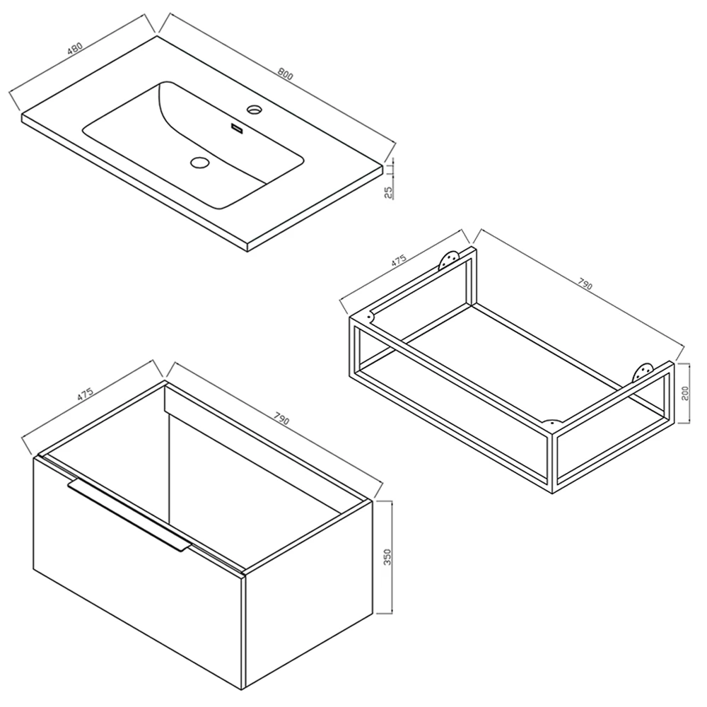 Harbour Virtue 800mm Wall Hung Vanity Unit With LED Illumination, Brushed Brass Frame Shelf & White Basin - Matt Grey & Brushed Brass Handle 13 Harbour Virtue 800mm Wall Hung Vanity Unit With LED Illumination, Brushed Brass Frame Shelf & White Basin - Matt Grey & Brushed Brass Handle - Image 11