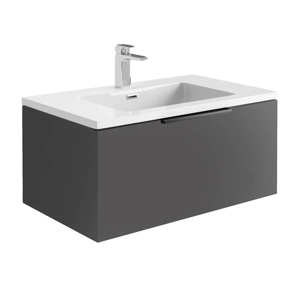 Harbour Virtue 800mm Wall Hung Vanity Unit With LED Illumination & Grey Basin - Rustic Oak & Matt Black Handle 9 Harbour Virtue 800mm Wall Hung Vanity Unit With LED Illumination & Grey Basin - Rustic Oak & Matt Black Handle - Image 7
