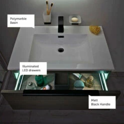 Harbour Virtue 800mm Wall Hung Vanity Unit With LED Illumination & Grey Basin - Rustic Oak & Matt Black Handle 22 Harbour Virtue 800mm Wall Hung Vanity Unit With LED Illumination & Grey Basin - Rustic Oak & Matt Black Handle -TAP WAREHOUSE Shop harbour virtue vanity unit features lifestyle 3