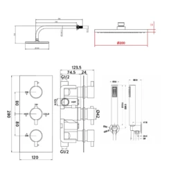 Harper Concealed Shower Valve, Fixed Shower Head & Handset - 300mm Ceiling Shower Arm 11 Harper Concealed Shower Valve, Fixed Shower Head & Handset - 300mm Ceiling Shower Arm -TAP WAREHOUSE Shop harper shower concealed valve head handset tech drawing