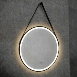HiB Solstice 60 Illuminated LED Matt Black Round Mirror With Demister Pad - 600mm