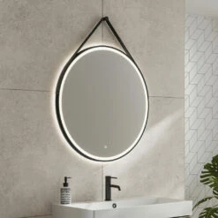 HiB Solstice 80 Illuminated LED Matt Black Round Mirror With Demister Pad - 800mm