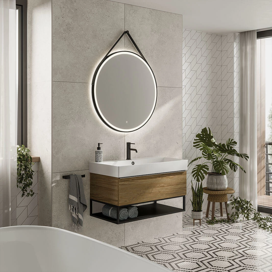 HiB Solstice 80 Illuminated LED Matt Black Round Mirror With Demister Pad - 800mm 4 HiB Solstice 80 Illuminated LED Matt Black Round Mirror With Demister Pad - 800mm - Image 2