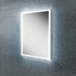 HIB Vega 50 Portrait LED Illuminated Ambient Mirror With Demister & Shaving Socket - 700 X 500mm
