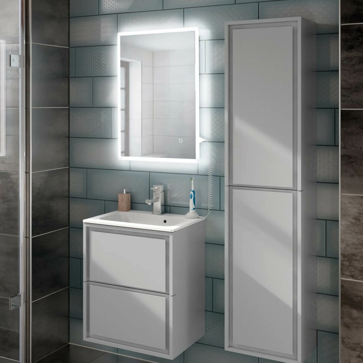 HIB Vega 50 Portrait LED Illuminated Ambient Mirror With Demister & Shaving Socket - 700 X 500mm 5 HIB Vega 50 Portrait LED Illuminated Ambient Mirror With Demister & Shaving Socket - 700 X 500mm - Image 3