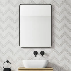 HIX Rectangular Matt Black Framed Bathroom Mirror - 600 X 800mm