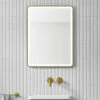 HIX LED Illuminated Brushed Brass Framed Mirror With Demister Pad & Colour Change Lights - 600 X 800mm 2 HIX LED Illuminated Brushed Brass Framed Mirror With Demister Pad & Colour Change Lights - 600 X 800mm -TAP WAREHOUSE Shop hix rectangular mirror led illuminated brushed brass lifestyle 2