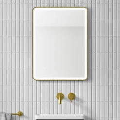 HIX LED Illuminated Brushed Brass Framed Mirror With Demister Pad & Colour Change Lights - 600 X 800mm