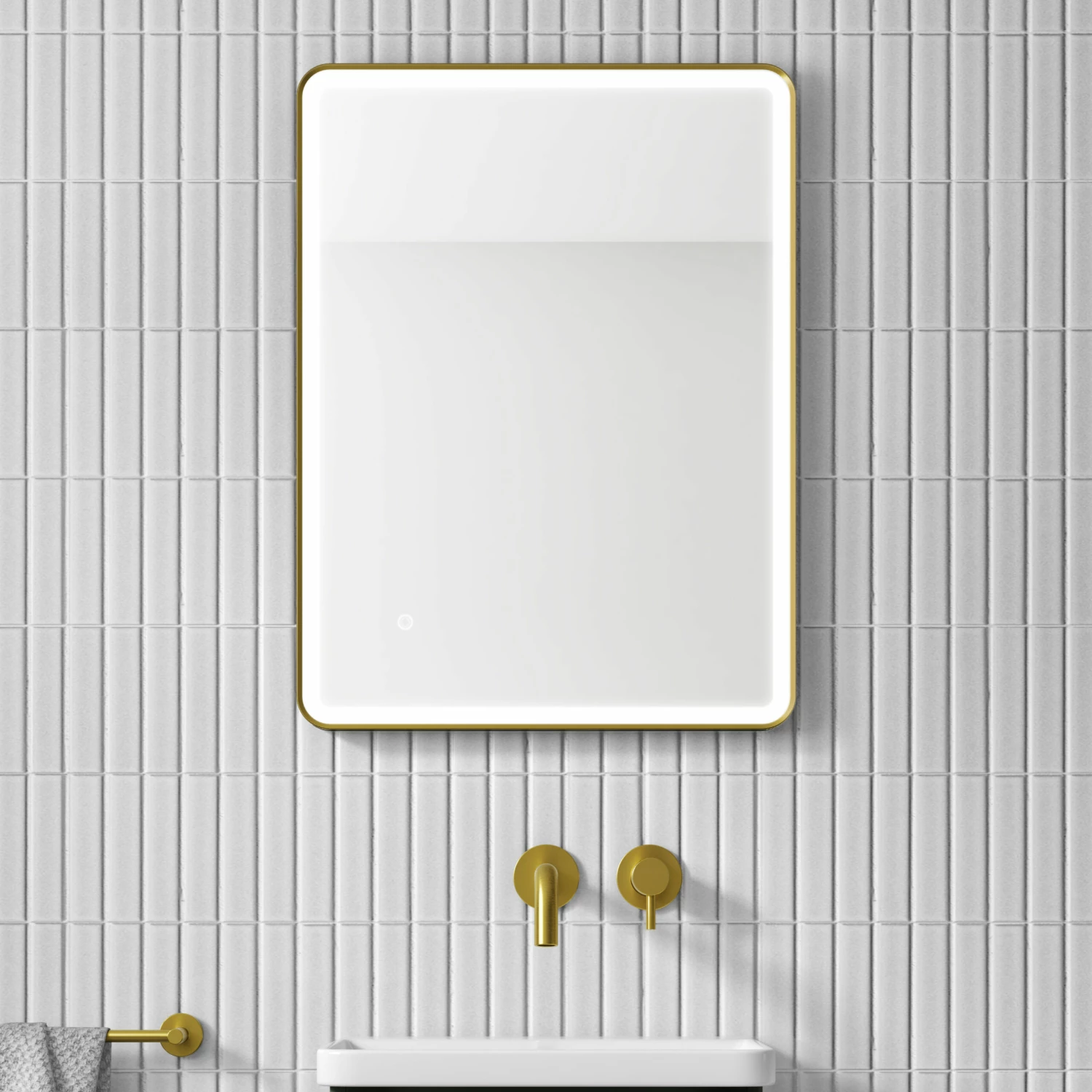 HIX LED Illuminated Brushed Brass Framed Mirror With Demister Pad & Colour Change Lights - 600 X 800mm 3 HIX LED Illuminated Brushed Brass Framed Mirror With Demister Pad & Colour Change Lights - 600 X 800mm