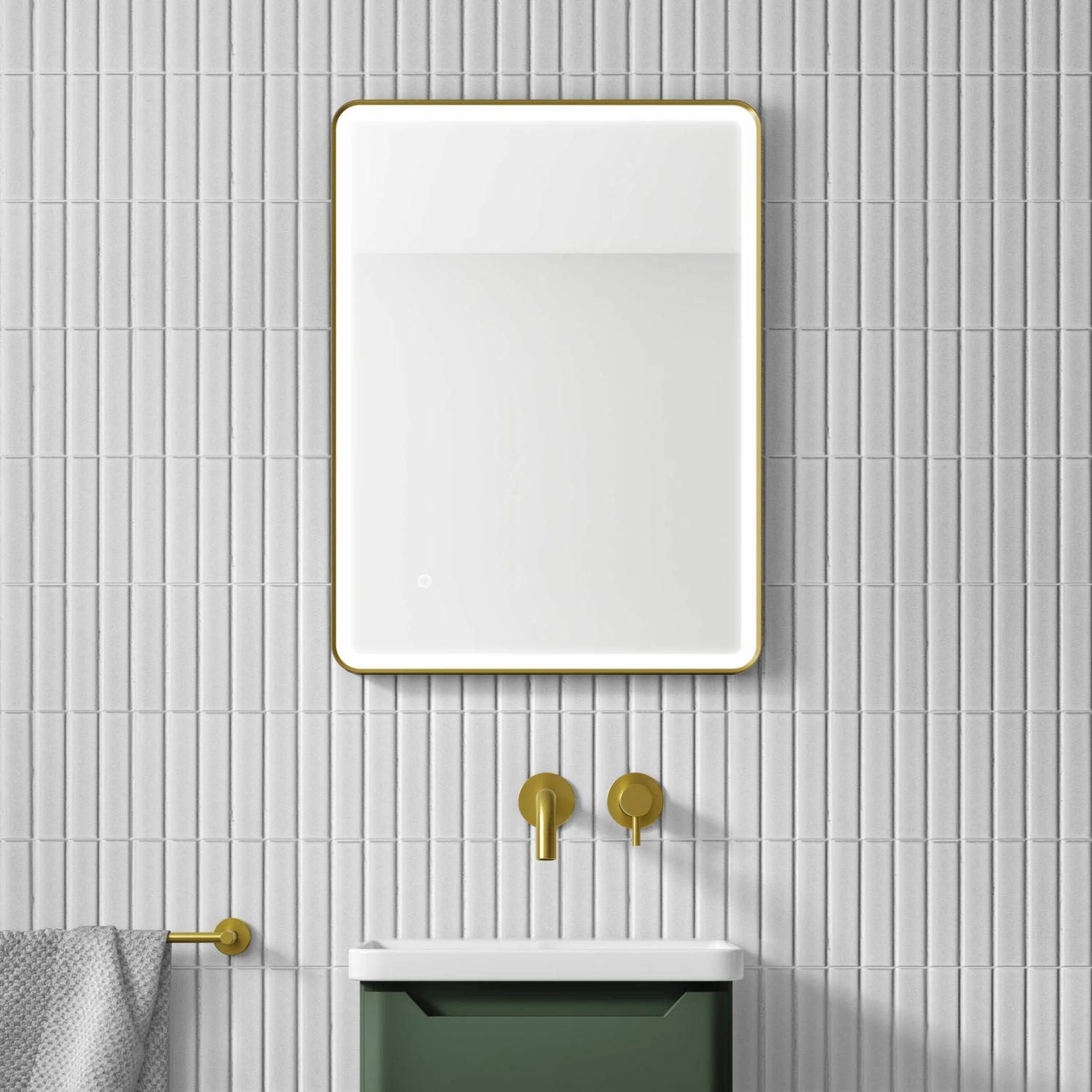 HIX LED Illuminated Brushed Brass Framed Mirror With Demister Pad & Colour Change Lights - 600 X 800mm 7 HIX LED Illuminated Brushed Brass Framed Mirror With Demister Pad & Colour Change Lights - 600 X 800mm - Image 5