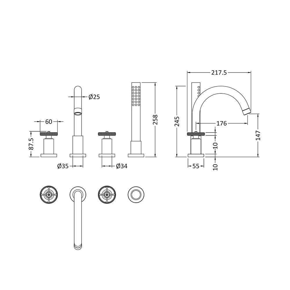 Hudson Reed Revolution Industrial 4 Hole Bath Shower Mixer & Kit 4 Hudson Reed Revolution Industrial 4 Hole Bath Shower Mixer & Kit - Image 2