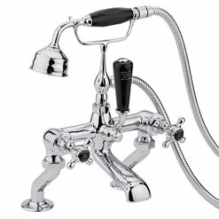 Hudson Reed Black Topaz Crosshead Deck Mounted Bath Shower Mixer With Handset Kit & Hexagonal Collar