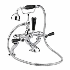 Hudson Reed Black Topaz Lever Deck Mounted Bath Shower Mixer With Handset Kit & Dome Collars