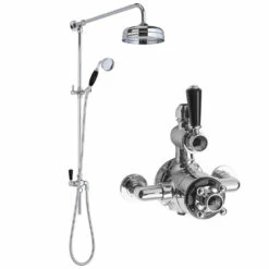 Hudson Reed Victorian Grand Black Topaz Rigid Riser Kit With Exposed Twin Valve - Chrome/Black -TAP WAREHOUSE Shop hudson reed black topaz rigid riser and valve cutout
