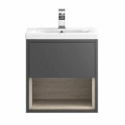 Hudson Reed Coast 500mm Wall Hung Vanity Unit And Basin - Grey Gloss