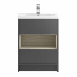 Hudson Reed Coast 600mm Floor Standing Vanity Unit And Basin - Grey Gloss & Driftwood