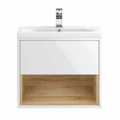 Hudson Reed Coast 600mm Wall Hung Vanity Unit And Basin - White Gloss