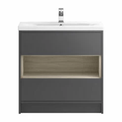 Hudson Reed Coast 800mm Floor Standing Vanity Unit And Basin - Grey Gloss