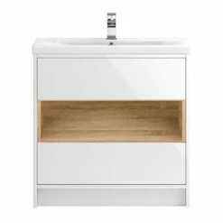 Hudson Reed Coast 800mm Floor Standing Vanity Unit And Basin - White Gloss