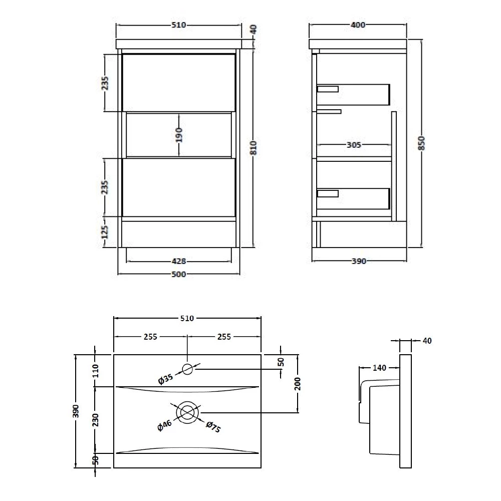 Hudson Reed Coast 500mm Floor Standing Vanity Unit And Basin - White Gloss & Driftwood 5 Hudson Reed Coast 500mm Floor Standing Vanity Unit And Basin - White Gloss & Driftwood - Image 3