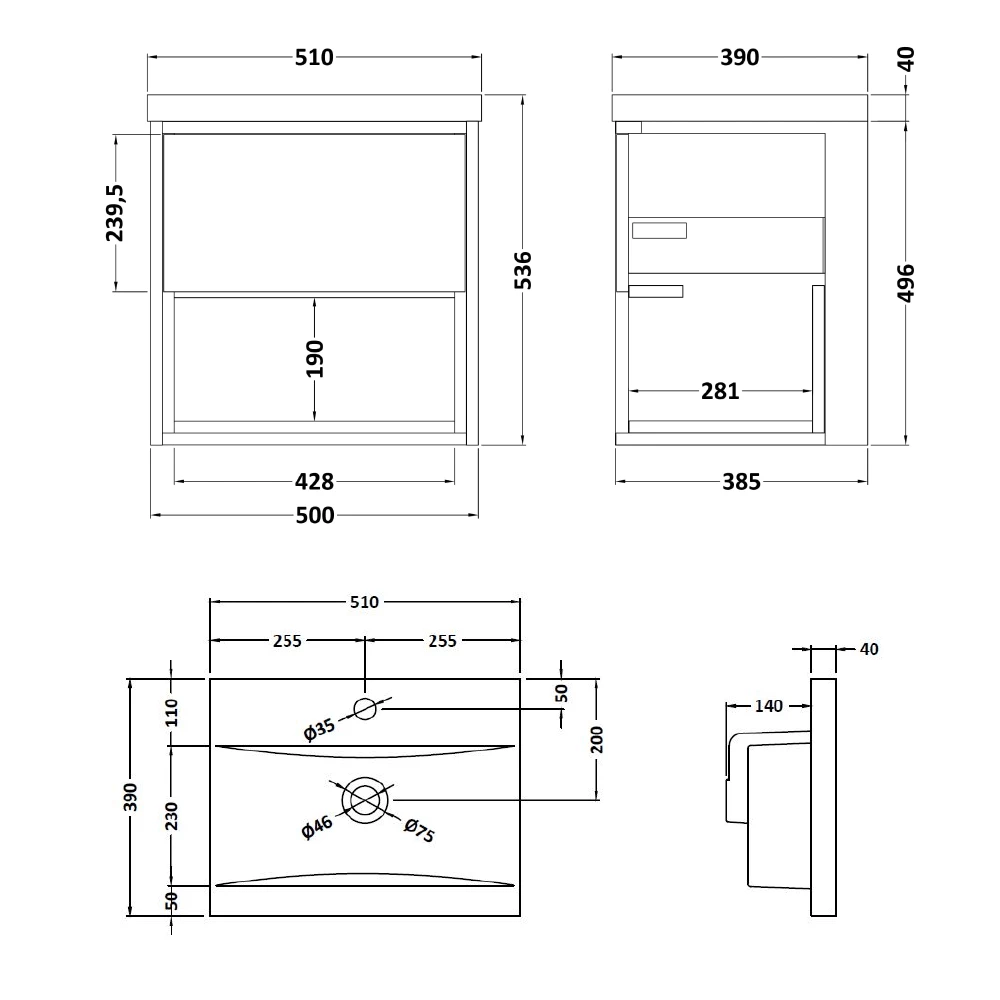 Hudson Reed Coast 500mm Wall Hung Vanity Unit And Basin - White Gloss 5 Hudson Reed Coast 500mm Wall Hung Vanity Unit And Basin - White Gloss - Image 3