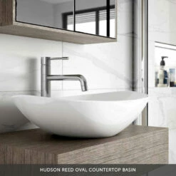 Emily 600mm Gloss White Wall Mounted 1 Drawer Vanity Unit With Brushed Brass Handle And Alana 460mm Countertop Basin -TAP WAREHOUSE Shop hudson reed oval countertop basin overlay 6