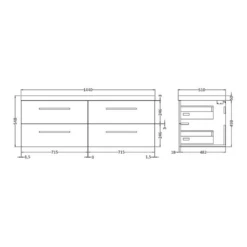 Hudson Reed Quartet 1440mm Wall Mounted Double Basin Vanity Unit - Gloss Grey -TAP WAREHOUSE Shop hudson reed quartet 1440mm wall basin unit tech 1