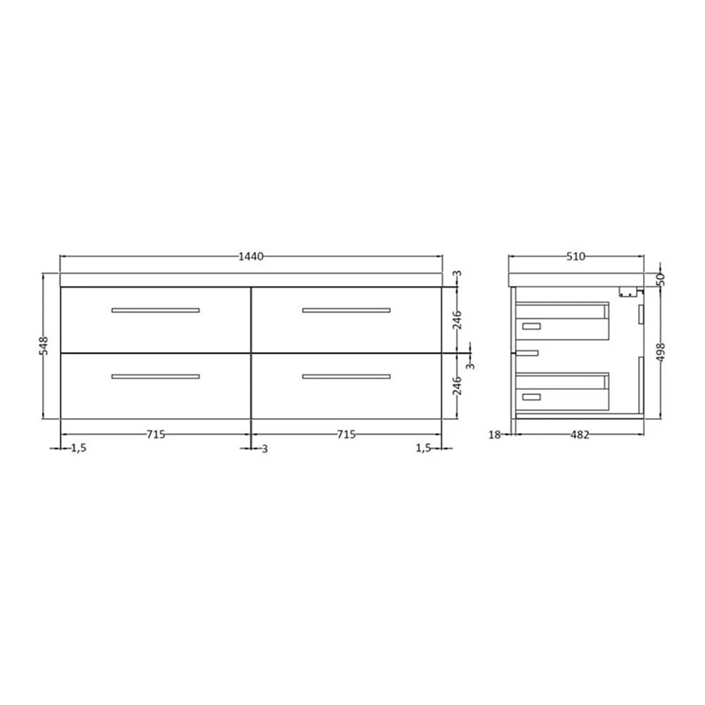 Hudson Reed Quartet 1440mm Wall Mounted Double Basin Vanity Unit - Natural Oak 7 Hudson Reed Quartet 1440mm Wall Mounted Double Basin Vanity Unit - Natural Oak - Image 5