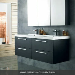 Hudson Reed Quartet 1440mm Wall Mounted Double Basin Vanity Unit - Gloss Grey -TAP WAREHOUSE Shop hudson reed quartet gloss grey 2 1