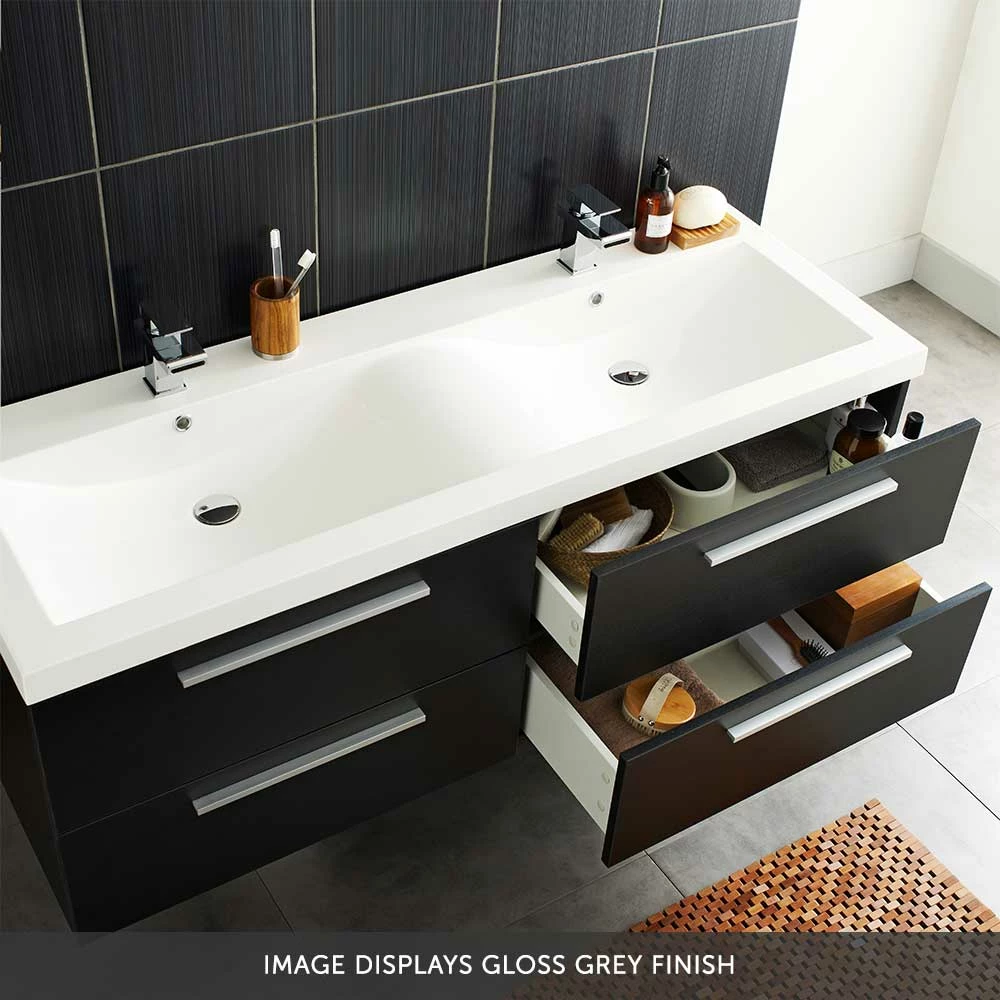 Hudson Reed Quartet 1440mm Wall Mounted Double Basin Vanity Unit - Gloss White 4 Hudson Reed Quartet 1440mm Wall Mounted Double Basin Vanity Unit - Gloss White - Image 2