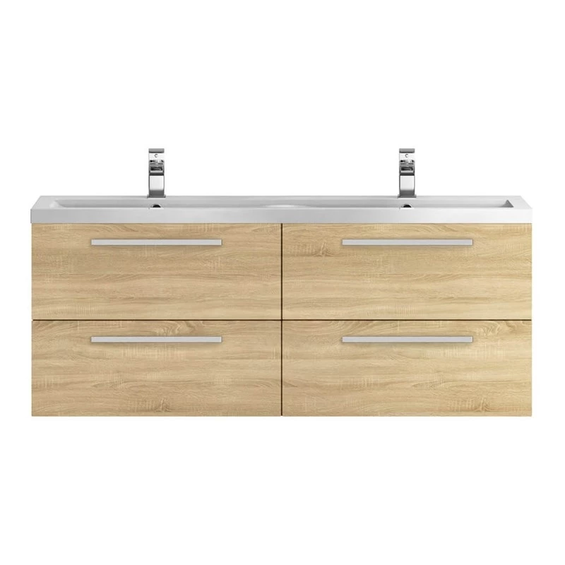 Hudson Reed Quartet 1440mm Wall Mounted Double Basin Vanity Unit - Natural Oak 3 Hudson Reed Quartet 1440mm Wall Mounted Double Basin Vanity Unit - Natural Oak