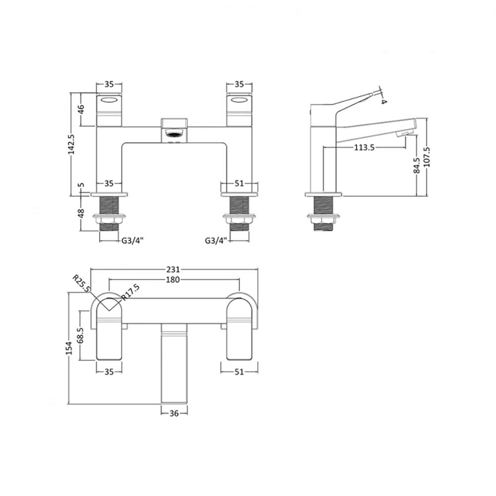 Hudson Reed Soar Square Deck Mounted Bath Filler Tap 4 Hudson Reed Soar Square Deck Mounted Bath Filler Tap - Image 2
