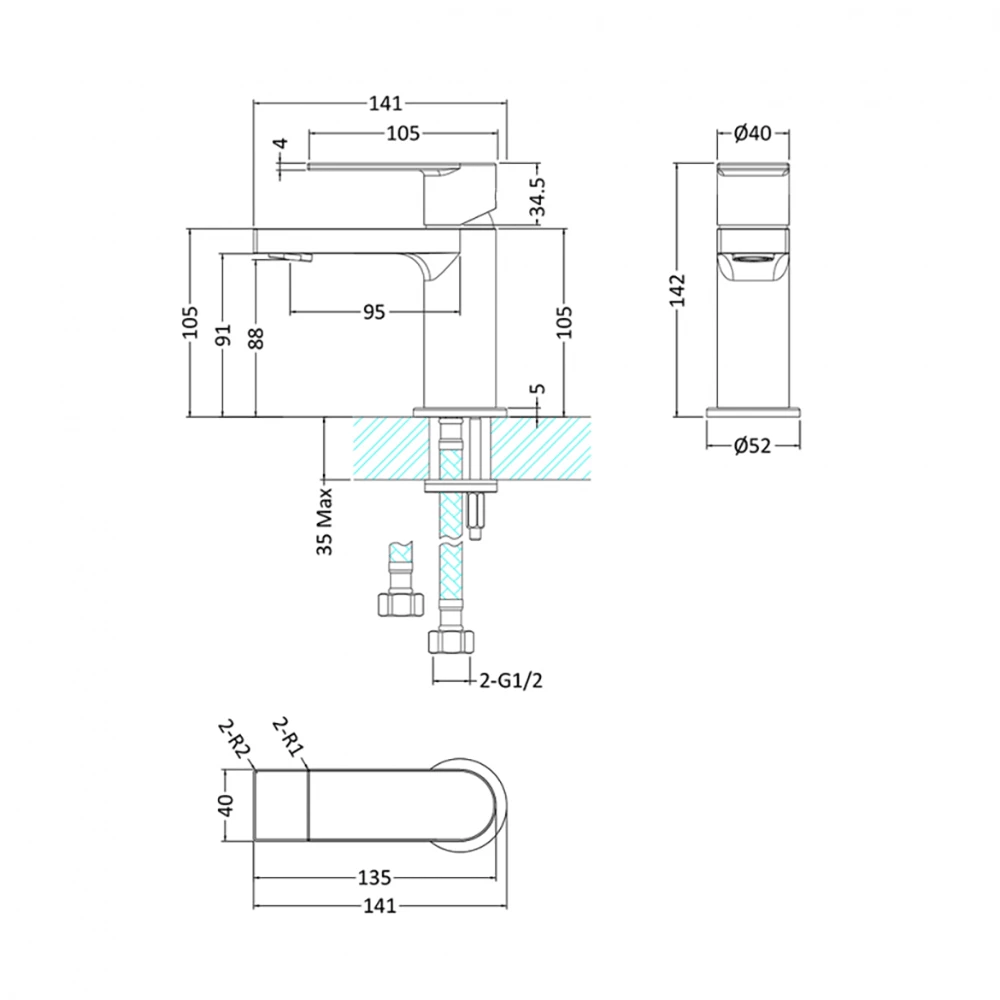 Hudson Reed Sottile Round Mini Basin Mixer Tap & Waste 4 Hudson Reed Sottile Round Mini Basin Mixer Tap & Waste - Image 2