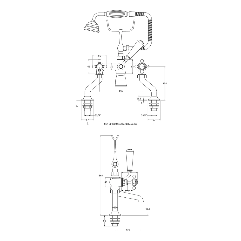 Hudson Reed White Topaz Crosshead Deck Mounted Bath Shower Mixer With Handset Kit & Hexagonal Collar 5 Hudson Reed White Topaz Crosshead Deck Mounted Bath Shower Mixer With Handset Kit & Hexagonal Collar - Image 3