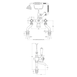 Hudson Reed Black Topaz Crosshead Deck Mounted Bath Shower Mixer With Handset Kit & Dome Collars -TAP WAREHOUSE Shop hudson reed topaz crosshead bath shower mixer bc404dx technical drawing