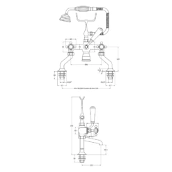 Hudson Reed Black Topaz Crosshead Deck Mounted Bath Shower Mixer With Handset Kit & Hexagonal Collar -TAP WAREHOUSE Shop hudson reed topaz crosshead bath shower mixer bc404hx technical drawing