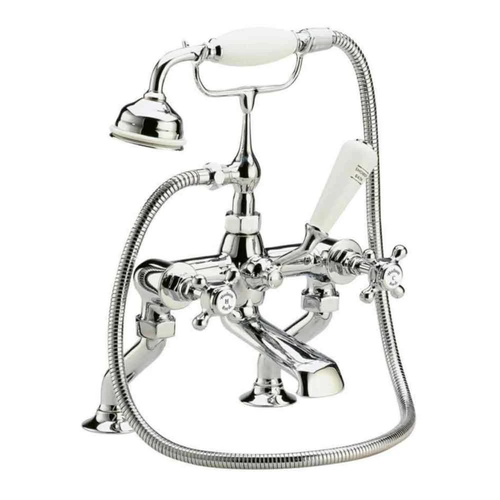 Hudson Reed White Topaz Crosshead Deck Mounted Bath Shower Mixer With Handset Kit & Hexagonal Collar 3 Hudson Reed White Topaz Crosshead Deck Mounted Bath Shower Mixer With Handset Kit & Hexagonal Collar