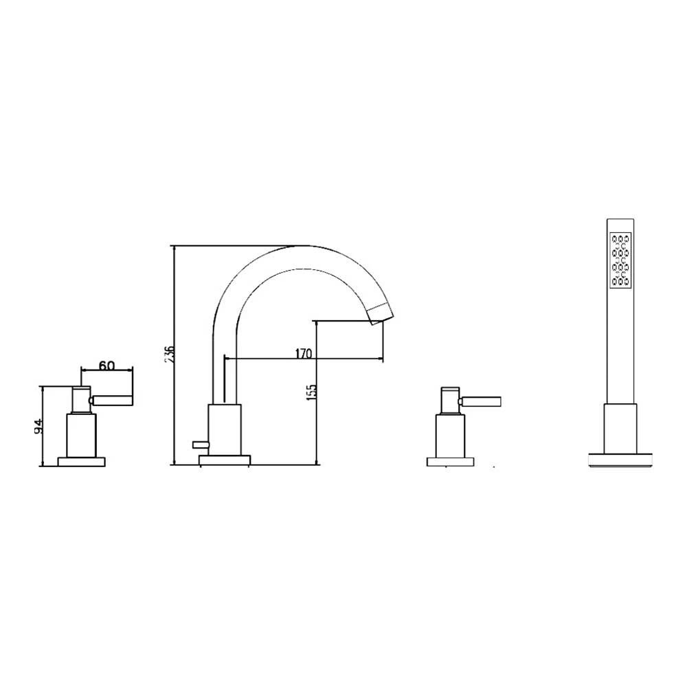 Hudson Reed Tec Lever 4 Hole Deck Mounted Bath Shower Mixer With Pull Out Handset 4 Hudson Reed Tec Lever 4 Hole Deck Mounted Bath Shower Mixer With Pull Out Handset - Image 2