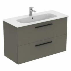 Ideal Standard I.life A 1040mm Wall Mounted 2 Drawer Vanity Unit & Basin - Quartz Grey Matt With Black Handles 20 Ideal Standard I.life A 1040mm Wall Mounted 2 Drawer Vanity Unit & Basin - Quartz Grey Matt With Black Handles -TAP WAREHOUSE Shop i.life a 1040 wall 2 drawer vanity unit quartz black cutout