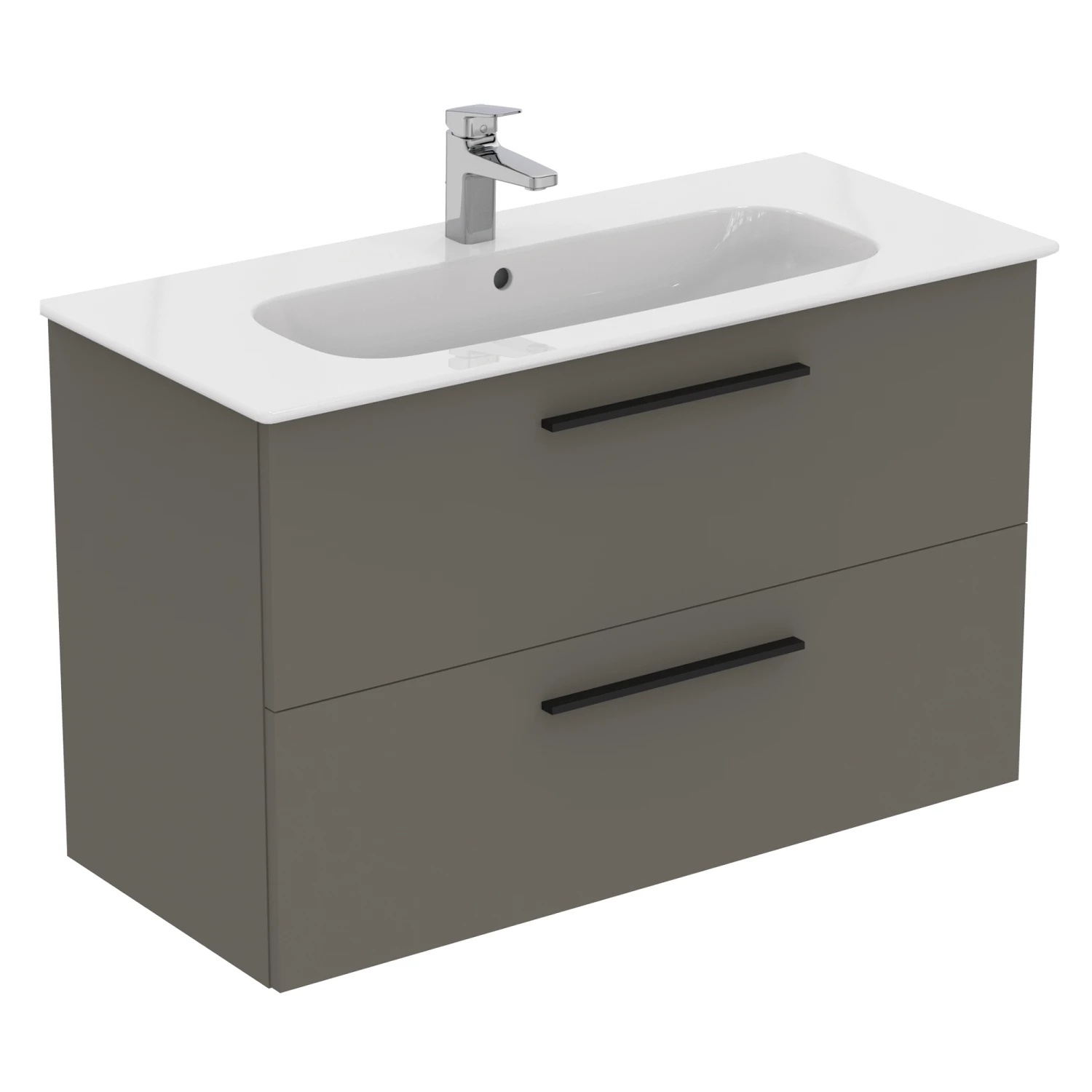 Ideal Standard I.life A 1040mm Wall Mounted 2 Drawer Vanity Unit & Basin - Quartz Grey Matt With Black Handles 9 Ideal Standard I.life A 1040mm Wall Mounted 2 Drawer Vanity Unit & Basin - Quartz Grey Matt With Black Handles - Image 7