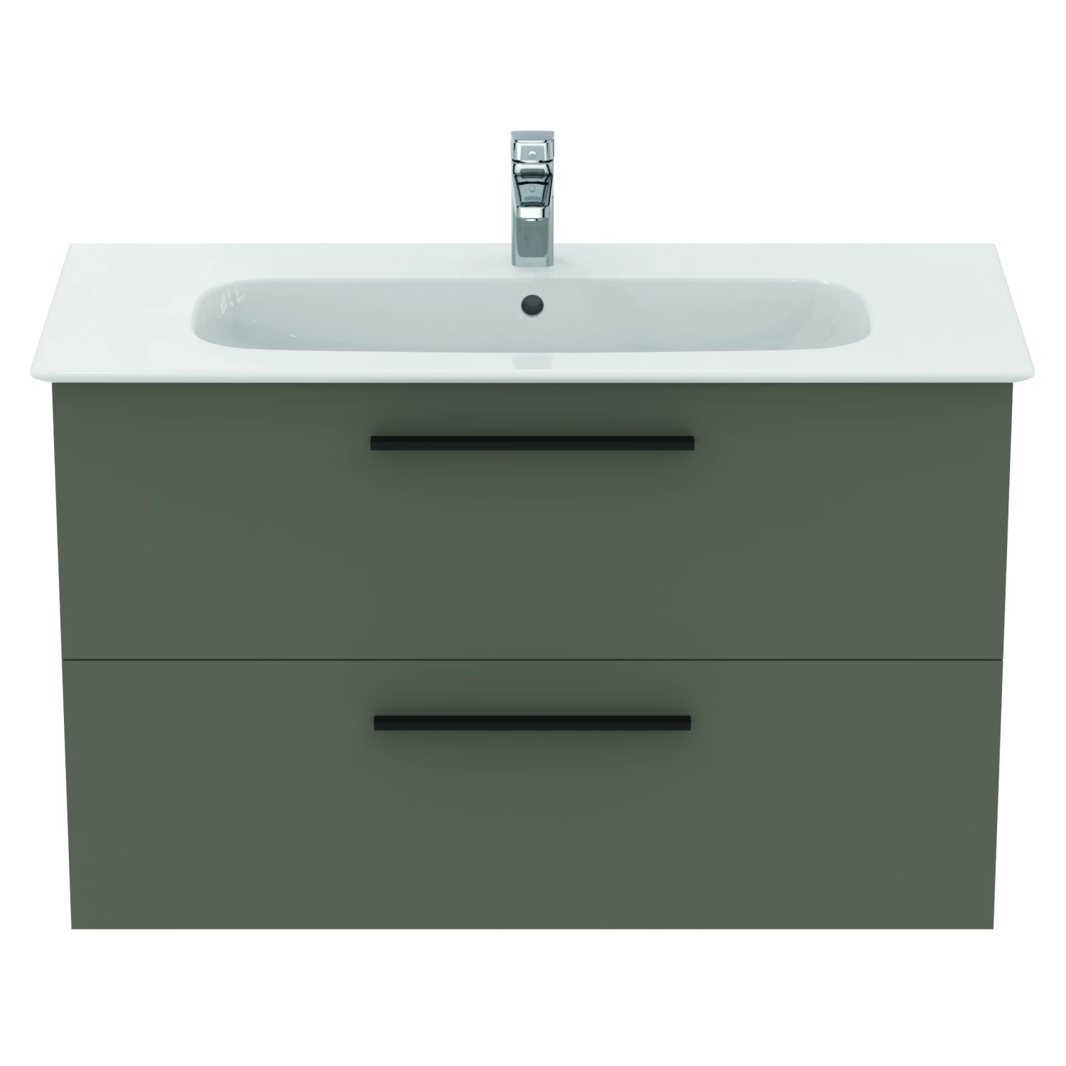 Ideal Standard I.life A 1040mm Wall Mounted 2 Drawer Vanity Unit & Basin - Quartz Grey Matt With Black Handles 10 Ideal Standard I.life A 1040mm Wall Mounted 2 Drawer Vanity Unit & Basin - Quartz Grey Matt With Black Handles - Image 8