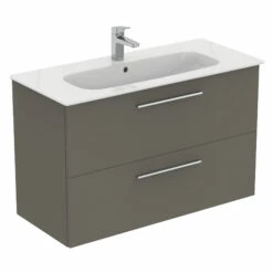 Ideal Standard I.life A 1040mm Wall Mounted 2 Drawer Vanity Unit & Basin - Quartz Grey Matt With Black Handles 22 Ideal Standard I.life A 1040mm Wall Mounted 2 Drawer Vanity Unit & Basin - Quartz Grey Matt With Black Handles -TAP WAREHOUSE Shop i.life a 1040 wall 2 drawer vanity unit quartz chrome cutout