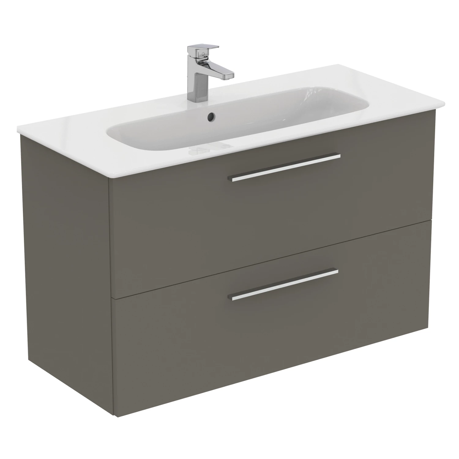 Ideal Standard I.life A 1040mm Wall Mounted 2 Drawer Vanity Unit & Basin - Quartz Grey Matt With Black Handles 11 Ideal Standard I.life A 1040mm Wall Mounted 2 Drawer Vanity Unit & Basin - Quartz Grey Matt With Black Handles - Image 9