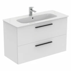 Ideal Standard I.life A 1040mm Wall Mounted 2 Drawer Vanity Unit & Basin - Quartz Grey Matt With Black Handles 16 Ideal Standard I.life A 1040mm Wall Mounted 2 Drawer Vanity Unit & Basin - Quartz Grey Matt With Black Handles -TAP WAREHOUSE Shop i.life a 1040 wall 2 drawer vanity unit white black cutout