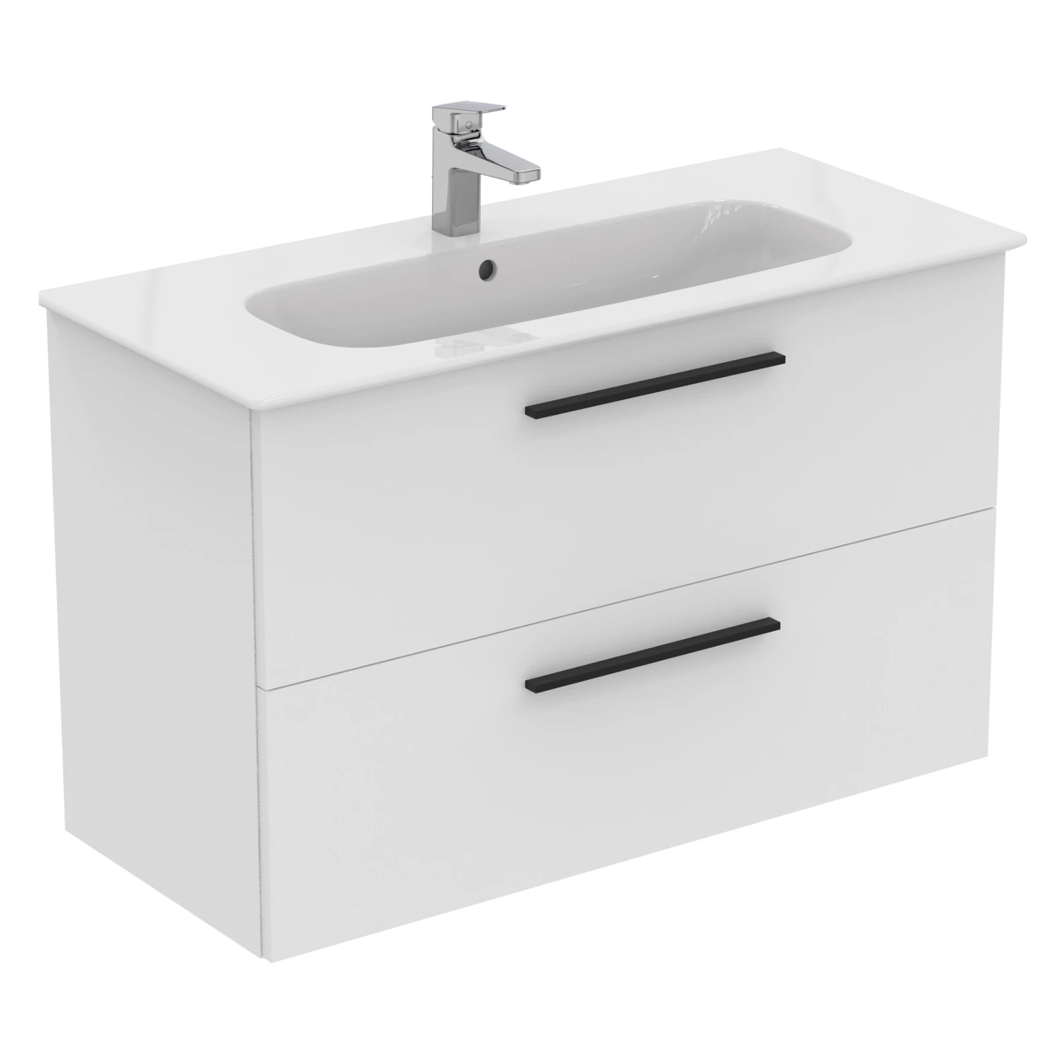 Ideal Standard I.life A 1040mm Wall Mounted 2 Drawer Vanity Unit & Basin - Quartz Grey Matt With Black Handles 5 Ideal Standard I.life A 1040mm Wall Mounted 2 Drawer Vanity Unit & Basin - Quartz Grey Matt With Black Handles - Image 3